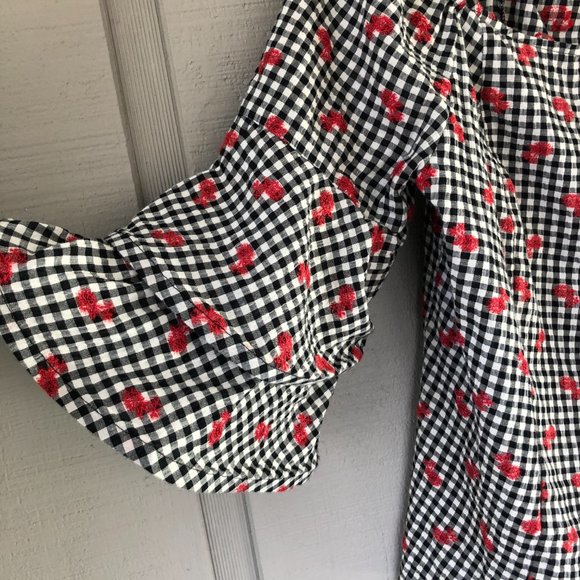 Conspiracy Embroidered Off Shoulder Unique Checkered Top Large - Picture 3 of 6